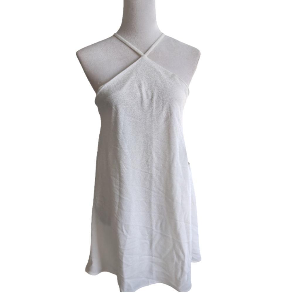 NWT Lulu's White Halter Mini Dress Cross Front Straps Open Back Size Small